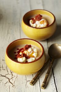 Cream of Artichoke with Sobrasada Sausage and Poached Egg