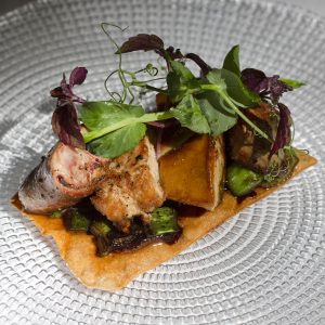 Sirloin tart with caramelized onion and foie gras